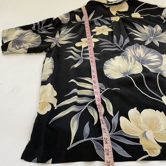 VINTAGE MENS JAMAICA JAXX BLACK ALL OVER FLORAL PRINT 100% SILK HAWAIIAN SHIRT L - Picture 7 of 10